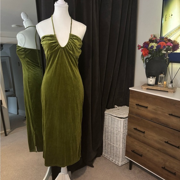 Fashion Nova Olive Green Halter Dress - Picture 1 of 4
